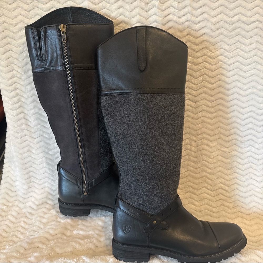 Ariat Sherborne Waterproof Black Leather Gray Wool Riding Boots Sz 8.5 RARE